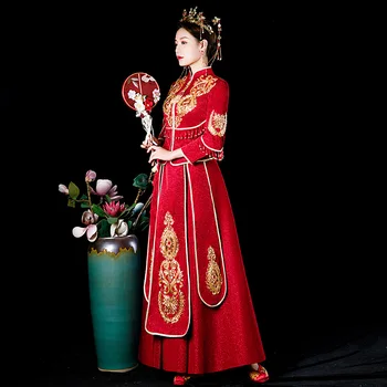Naiste Pulm Paranenud Lihtsad Kleidid Pulmad Engagement Terviseks Riided Pruut Traditsiooniline Hiina Burgundia Vintage Cheongsam