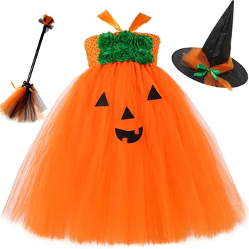 Halloween Kostüüm Lapsed Oranž Kõrvits Jack Tutu Kleit Laste Lilled Printsess Kleit Tüdrukud Väljamõeldud Isik Tülli Kleit Riided