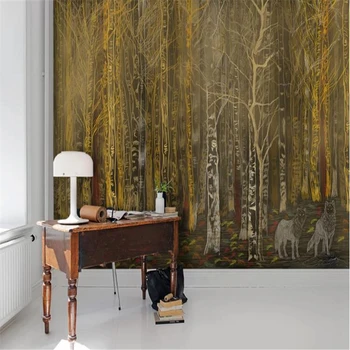 wellyu de papel parede para quarto Kohandatud taustpildi Kaasaegne ühelt poolt koostatud metsa hunt metsas Põhjamaade vintage seinamaaling TV taust
