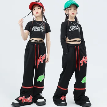 Tüdrukute Hip-Hop Crop Top Lahvatas Kottis Püksid Lapsed Street Dance Retro Fashion Sweatpants Riiete Komplektid Lastele Streetwear Kostüümid