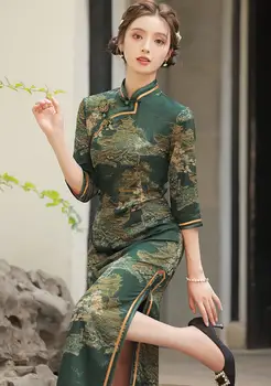 Prindi Hiina Cheongsam Traditsiooniline Mandarin Krae Kleit Sügisel Uus Qipao Vintage Style, Lihtne Elegantne Pidulik Kleit Vistidos