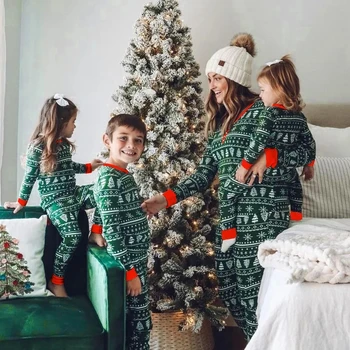 Xmas Pere sobitamine pidžaama 2024 uusaasta riided roheline trükitud täiskasvanud laste komplekt baby kombekas Jõulud pidžaama