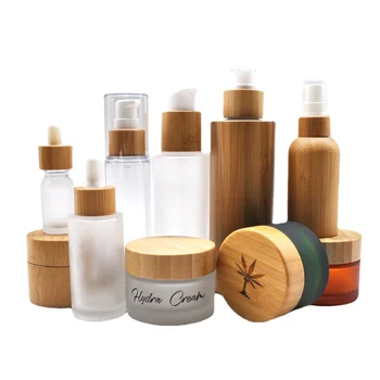 2tk/lot Eco sõbralik bambusest kosmeetikatoodete pakendid kehtestatud 15g 30g 50g kosmeetika jar 100ml 200g bambusest koor konteiner bambuse kork