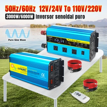 Pure Sine Wave Inverter 3000W/6000W Solarpower Auto Inverter, Konverter DC 12V/24V, et 110V/220V LED-Ekraan Inversor Caravan