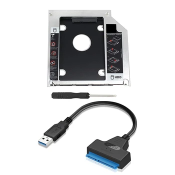 2 Tk Lisatarvikud: 1 Tk SATA 2 HDD-SSD HD Ruum Kõvakettal Caddy Juhul Salve & 1 Tk SATA Kõvaketta Adapter Kaabel