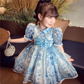Tüdrukute Kleit Väike Tüdruk Hiina Stiilis Qipao Suvel 2023 Uus Moekas Laste Mull Varruka Printsess Tint Maali Seelik