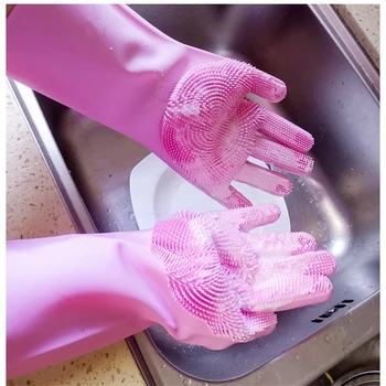 Pese Kindad Veekindel Harja Majapidamistööd Puhastus Kindad Non-slip soojusisolatsiooniga nõudepesumasinad Köök Silikooni Pesu Kindad