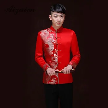 Traditsioonilised Hiina Riided, Meeste Pulm Vana Kostüüm Dragon Cheongsam Tops Pika Varrukaga Tuunika Ülikond Meeste Riided