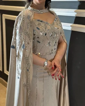 Saudi Araabia Kiip Beaded Luksus Kristallid Naiste Õhtu Kleidid Must Lukuga Seksikas Tanssiaiset Kleit Trompet Pulmapidu Hommikumantlid
