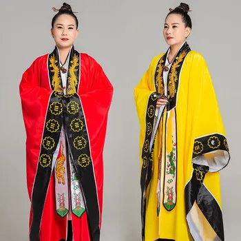 Taoistlik Punane Kollane rüü, meeste ja naiste TV Movie Surematu tava riided dragon Tikandid krael plain nägu Daoist õhuke riietus