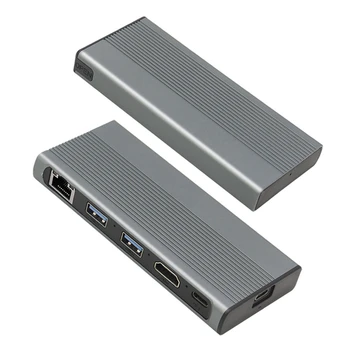 2X USB-C-Hub M. 2 SSD Ruum -Ühilduv+USB3.1+RJ45+PD Tüüp-C Docking Station M. 2 NVME NGFF SSD