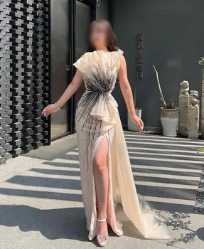 Sapmae Olkaimeton Kaelus Beaded Ehitud Tikandid Mantel Kohus Rongi Elegantne Prom Ametlik Evenning Pool DressFor Naised