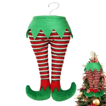 Elf Jalad Kaunistused Jõulud Täidisega Puhkuse Triibuline Elf Jalad Jõulukaunistused Puhkus Triibuline Elf Jalad Konksu Puhkus