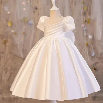 Teise lapse Ristimine Valge Pulm Beebi Tüdrukud Dress Big Vibu Sünnipäeva Imiku Printsess Kleit Baby Pulm Lapsed Riided