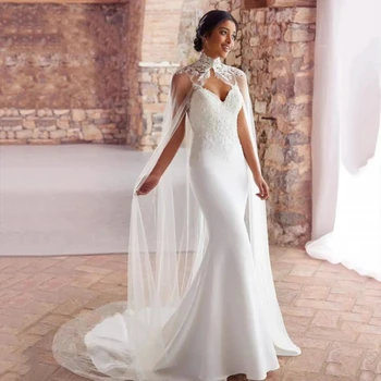 Merineitsi V-kaeluse Applique itaalia õhuke päitsed kõrge kaeluse tülli applique salli Elegantne pulm kleit Vestidos de novia