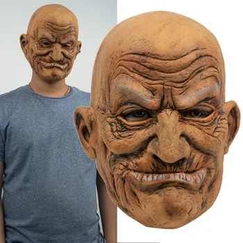 Vana Mehe Nägu Kapuutsi Lateks Simulatsiooni Kiilas Mask Hirmutav Halloween Mask Kiiver Decor Pool Õudus Naljakas Rekvisiidid Cosplay Kostüüm Peakatted