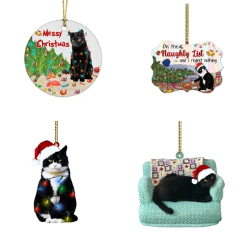 Jõulupuu Ripats Decor Akrüül Must Kass, Ornament, Pidulik Dekoratsioon Seina, Akna, Ukse Unikaalne Uus Aasta Kohal