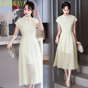 Traditsiooniline Hiina stiilis uus kaasaegne Hiina stiilis suvine kleit uus naiste lühikese varrukaga, kanna kleit