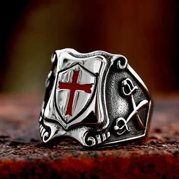 Uus Disain Vintage 316L Roostevabast Terasest Knights Templar Rõngad Punase Risti Ring, Meeste, Naiste Punk Biker Pool Ehted Kingitused