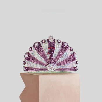 Kohandatud REDIS lohkus puhas käsitöö diamond inkrusteeritud lilla paabulind käekott luksuslik pulm pidulik kleit naiste kott