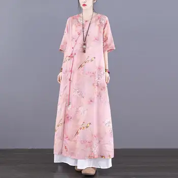 2023 primavera uus puuvillane ja linane qipao kleit-hiina stiilis lill trükkimine lahtine kleit, vintage vestido cheongsam kleit