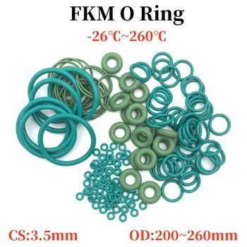 1tk FKM O-Rõngas CS 3.5 mm OD 200 ~ 260mm Tihendus-Tihend Isolatsioon Õli Kõrge temperatuuritaluvus Fluori Kummist Rõngastihend Roheline