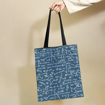 Yikeluo Matemaatiline Valem, Eco-Sõbralik Lõuend Shopping Bag Sinine Teen Commuter Õpik Võti Tassima Kokkupandav Vabaaja Käekott