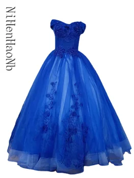 Sinine Quinceanera Kleidid Maha Õla Printsess Kõnniteed Kleit Appliques Pall Kleit Vestidos De 15