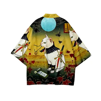 Cat Warrior Trükitud Moe Jaapani Kimono Streetwear Kampsun, Paar Naised Mehed Harajuku Haori Top Särgid Yukata Pluss Suurus 6XL