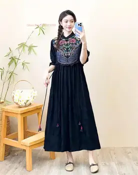 2024 hiina vintage hanfu kleit riigi lille tikandid segast kleit traditsiooniliste oriental vintage etnilise-line kleit